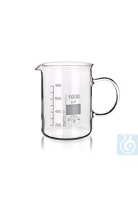 Beaker low form, 400 ml, dim. Ø 80 x H 110 mm, with spout, scale and handle, Simax® borosilicate...
